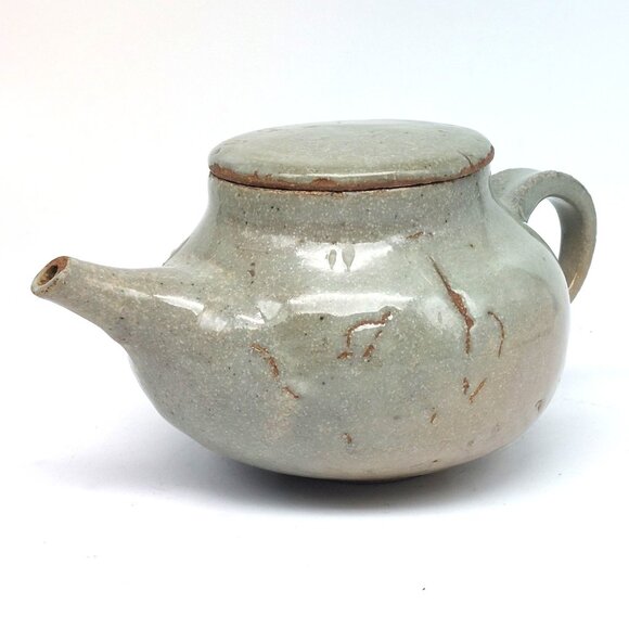 Antique Shino Glazed Teapot, Vintage Small Stoneware Pottery Tea Pot - Picture 1 of 10